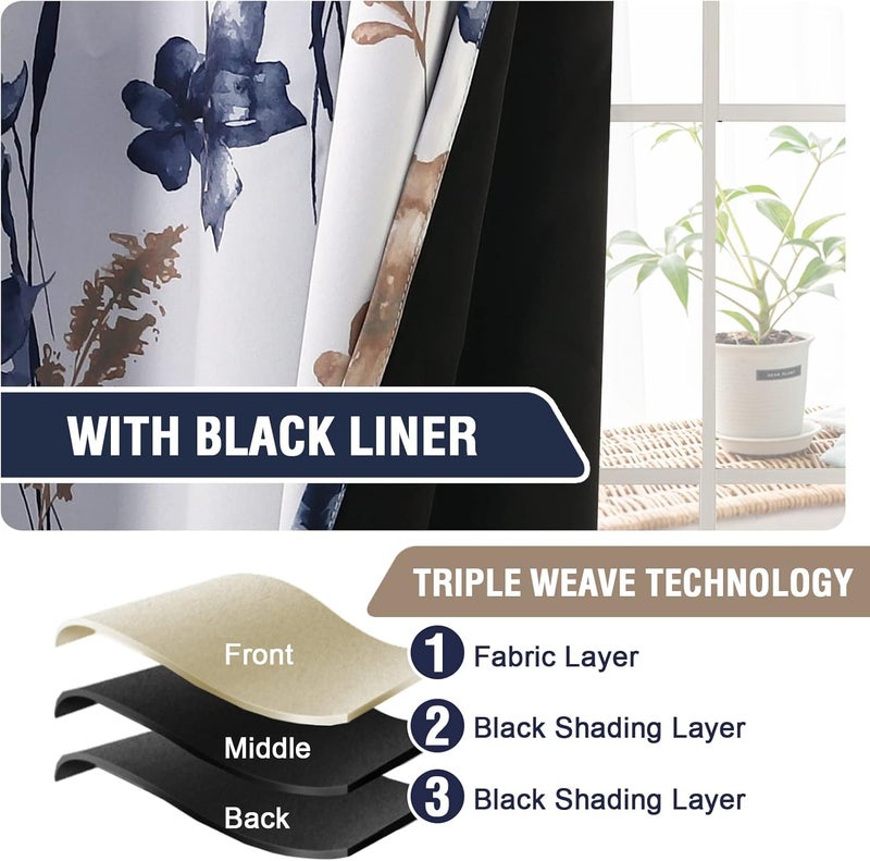 Mightree Blackout Tie Up Curtains for Windows, Three-Layer Woven Roman Curtain, Thermal Insulated Balloon Shade Rod Valance Curtain for Kitchen, Living Room, Bedroom, Blue, 42" Wx63 L - Image 4